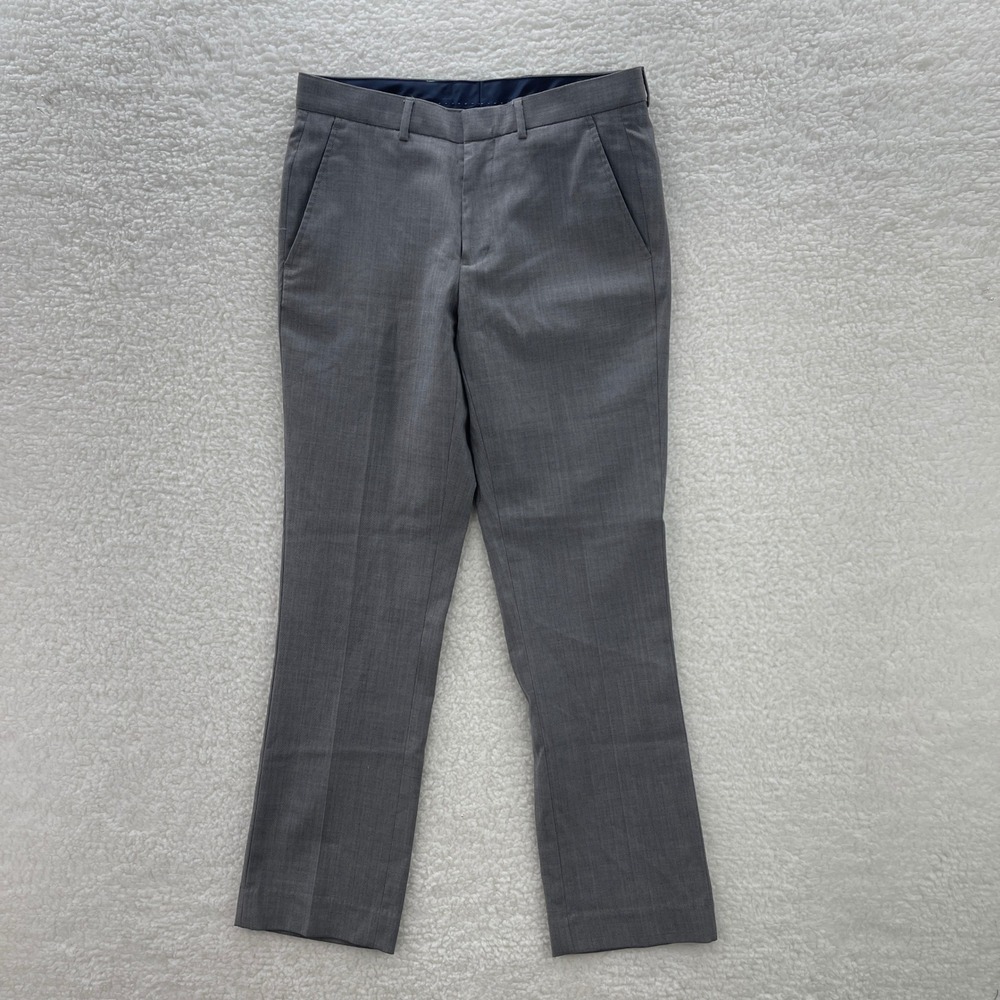 Nautica Dress Pants Mens 32x32 Gray Wool Blend Herringbone Flat Front Preppy Ivy
